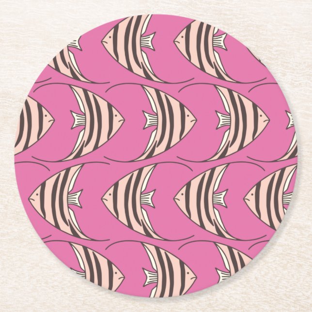 Posavasos Redondo De Papel Patrón de pez rosa lindo (Anverso)