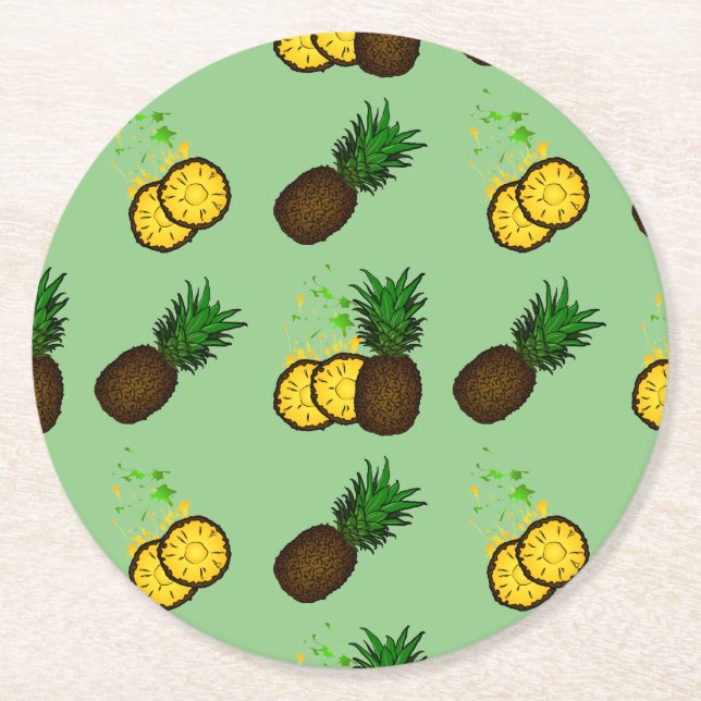 Posavasos Redondo De Papel Patrón de piña (Anverso)