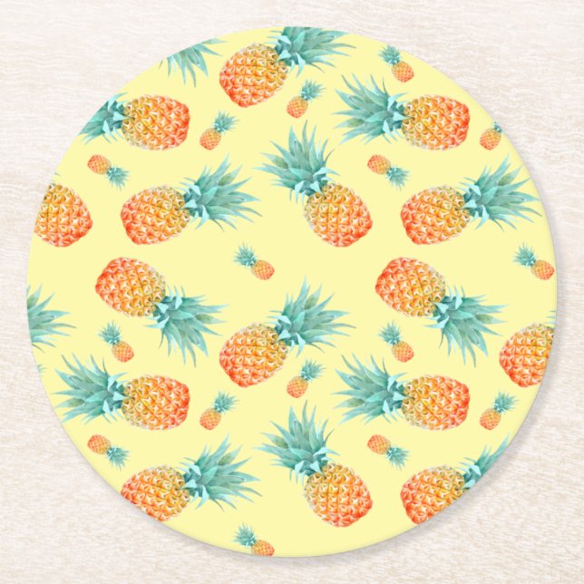 Posavasos Redondo De Papel Patrón de piña (Anverso)