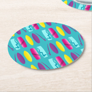 Posavasos Redondo De Papel Patrón de placa de surf multicolor Guay Beach Spor