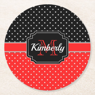 Posavasos Redondo De Papel Patrón de puntos negros y rojos