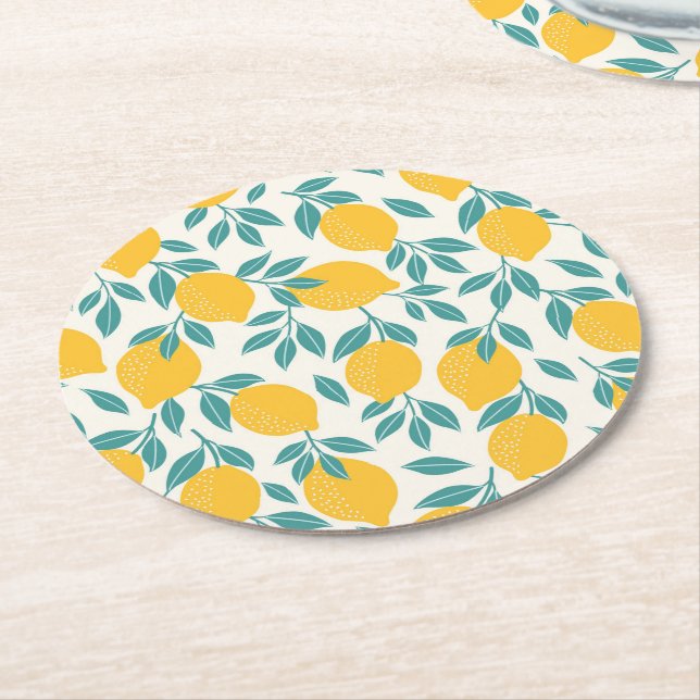 Posavasos Redondo De Papel Patrón de ramas de limón dulce (En perspectiva)
