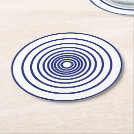 Posavasos Redondo De Papel patrón de rayas de círculos blancos azul marino mi