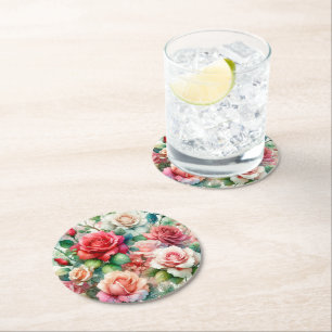 Posavasos Redondo De Papel Patrón de Rosa Caprichoso