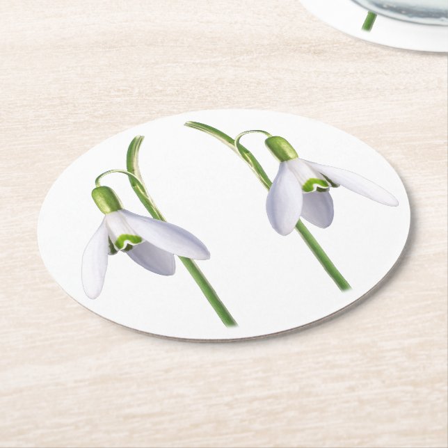 Posavasos Redondo De Papel Patrón de tela de Snowdrop. (En perspectiva)