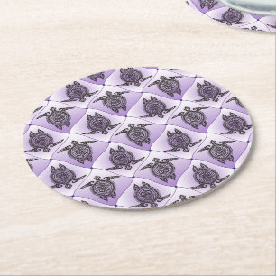 Posavasos Redondo De Papel Patrón de tortugas marinas chamánicas - violeta