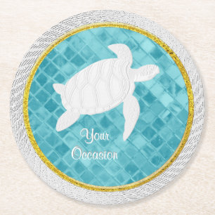 Posavasos Redondo De Papel Patrón de vidrio marino de tortuga marina Rope Aqu