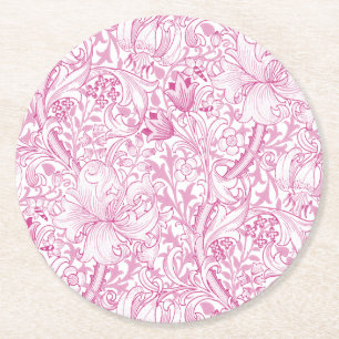 Posavasos Redondo De Papel Patrón floral de lirio dorado de William Morris