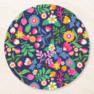 Posavasos Redondo De Papel Patrón Floral Exótico Pintado a Mano-48330