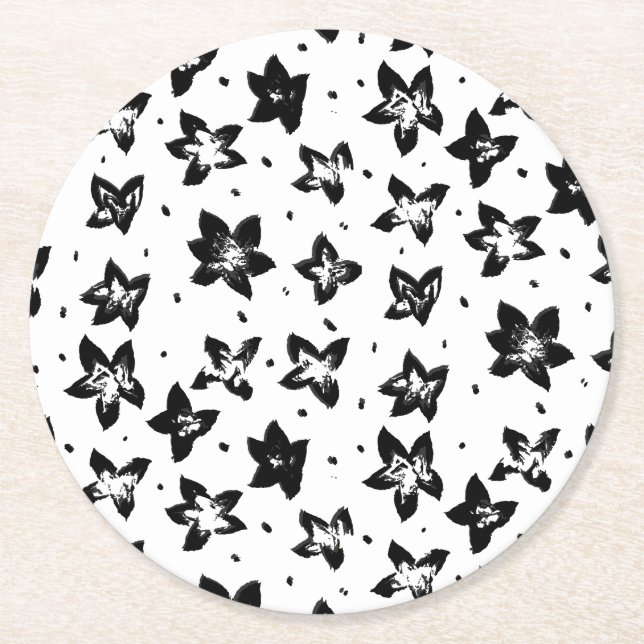 Posavasos Redondo De Papel Patrón floral reconstruido - Gótico acromático (Anverso)