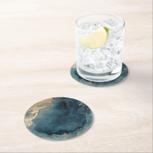 Posavasos Redondo De Papel Patrón Gemstone azul oscuro