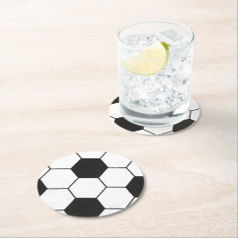 Posavasos Redondo De Papel Patrón Geométrico de Balón de Fútbol Blanco y Negr