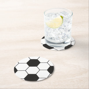 Posavasos Redondo De Papel Patrón Geométrico de Balón de Fútbol Blanco y Negr