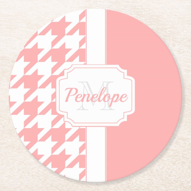 Posavasos Redondo De Papel Patrón Houndstap rosa (Anverso)