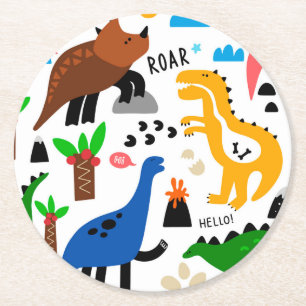 Posavasos Redondo De Papel Patrón ininterrumpido de dinosaurios