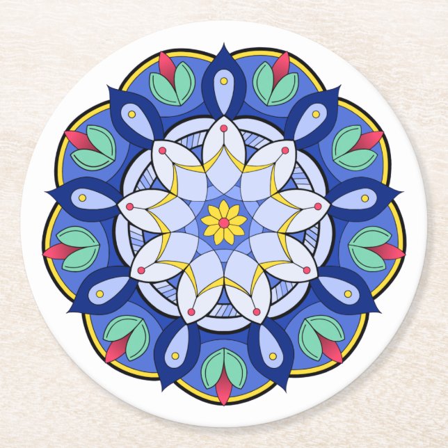 Posavasos Redondo De Papel Patrón Mandala 01 Papel redondo (Anverso)