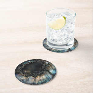 Posavasos Redondo De Papel Patrón natural de nacre negra