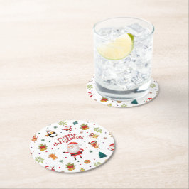 Posavasos Redondo De Papel Patrón navideño