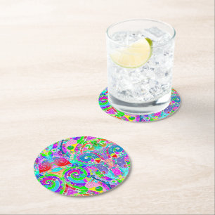Posavasos Redondo De Papel Patrón Pintado A Mano Y Digitalmente Art. 22