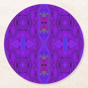 Posavasos Redondo De Papel Patrón Retro Abstracto Morado y Azul Real