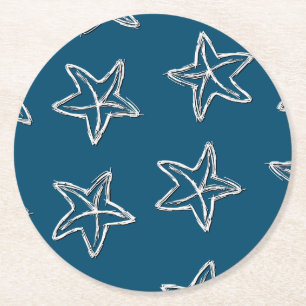 Posavasos Redondo De Papel Patrón Starfish En Color Azul Oceánico