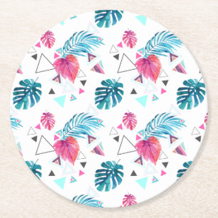 Posavasos Redondo De Papel Patrón triángulo de hoja tropical