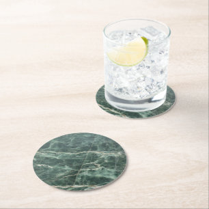 Posavasos Redondo De Papel Patrón verde de mármol