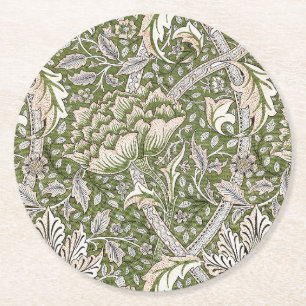 Posavasos Redondo De Papel : Patrón verde Windrush de William Morris: Vintage