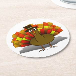 Posavasos Redondo De Papel Pavo Peregrino Día de Acción de Gracias