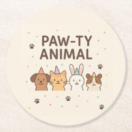 Posavasos Redondo De Papel Paw-ty Animal Cute Mascota Cumpleaños