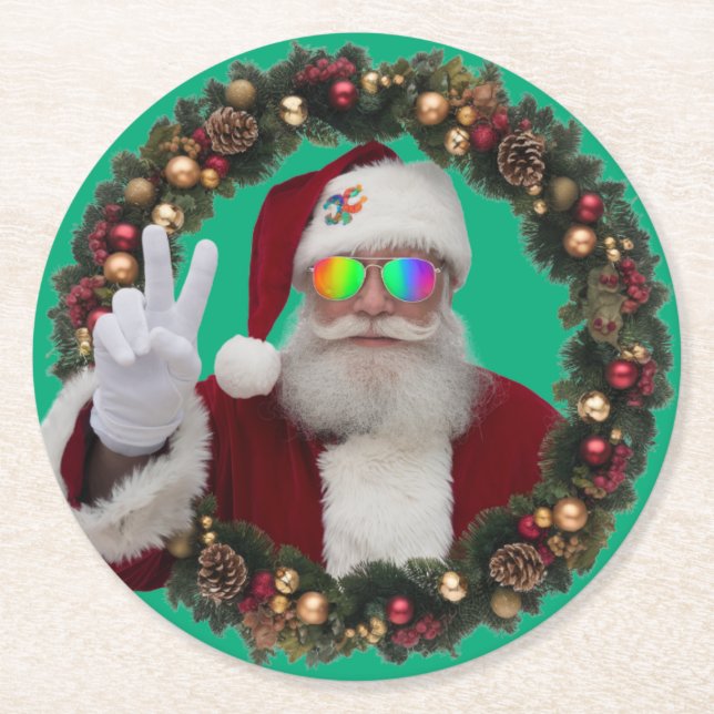 Posavasos Redondo De Papel Peace Santa Coaster (Anverso)