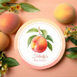 Posavasos Redondo De Papel Peach Fuzz Baby Shower<br><div class="desc">Color del año 2024 cucharillas de durazno de la ducha para bebés.</div>