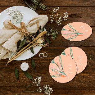 Posavasos Redondo De Papel Peach Modern Boda