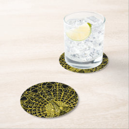 Posavasos Redondo De Papel Peacock de oro de Art Nouveau