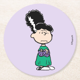 Posavasos Redondo De Papel Peanuts Lucy Novia de Frankenstein Halloween