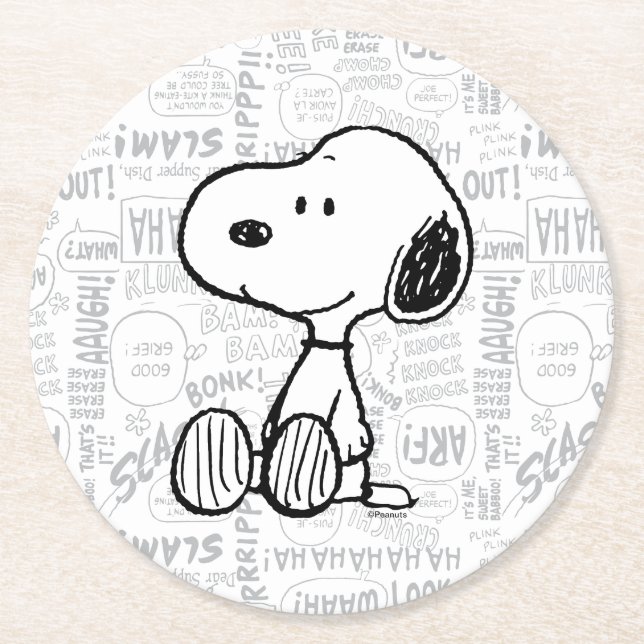 Posavasos Redondo De Papel PEANUTS | Snoopy on Black White Comics (Anverso)