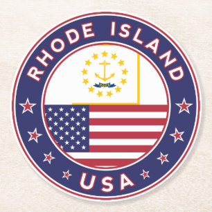 Posavasos Redondo De Papel Pegatina de Rhode Island, estuche de teléfono, bol
