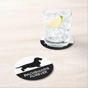 Posavasos Redondo De Papel Pelo duro de Dachshund - Silhouette 1