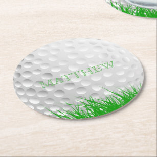 Posavasos Redondo De Papel Pelota de golf personalizada en hierba