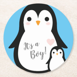 Posavasos Redondo De Papel Penguin Baby Shower