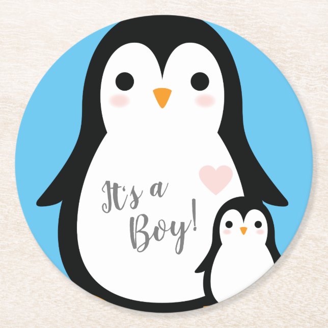 Posavasos Redondo De Papel Penguin Baby Shower (Anverso)