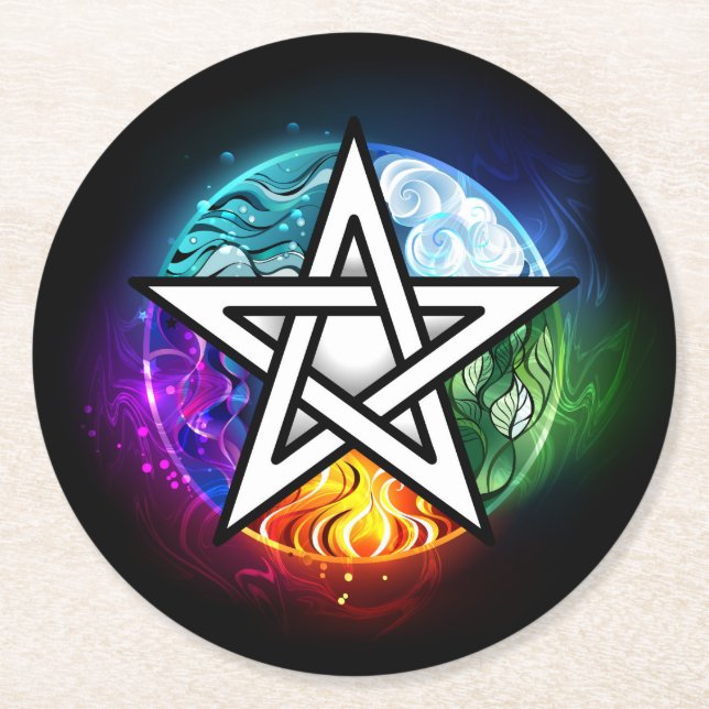 Posavasos Redondo De Papel Pentagrama de Wiccan (Anverso)