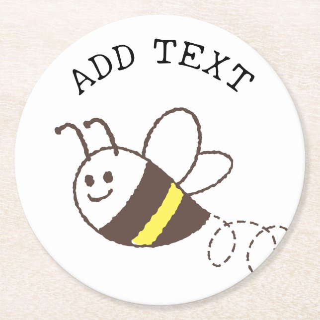 Posavasos Redondo De Papel Pequeña Abeja volando Baby Shower blanco (Anverso)