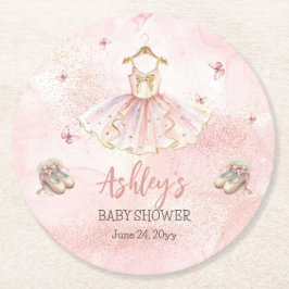 Posavasos Redondo De Papel Pequeña balerina rosada tutu Chica Baby Shower