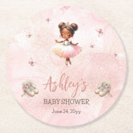 Posavasos Redondo De Papel Pequeña balerina rosada tutu Chica Baby Shower