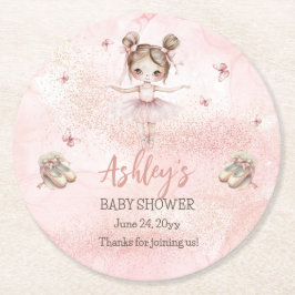 Posavasos Redondo De Papel Pequeña balerina rosada tutu Chica Baby Shower