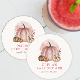 Posavasos Redondo De Papel Pequeña Calabaza Rosa Cae Chica lindo Baby Shower