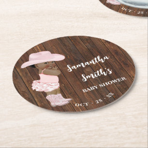 Posavasos Redondo De Papel Pequeña niña de vaca de Baby Shower occidental