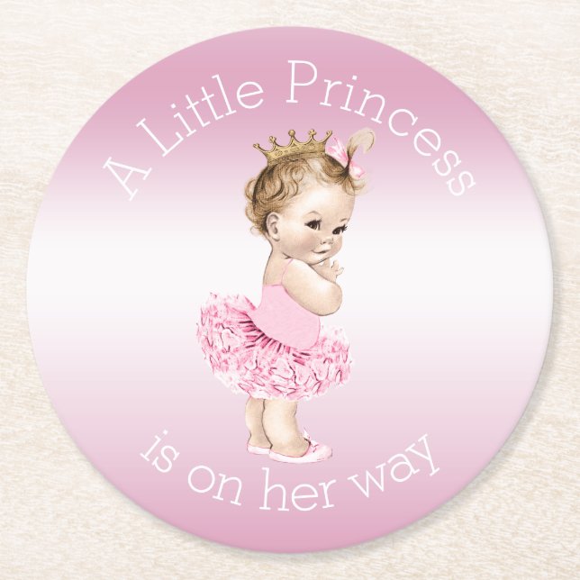 Posavasos Redondo De Papel Pequeña princesa rosada Ballerina Baby Shower (Anverso)