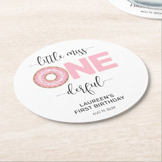 Posavasos Redondo De Papel Pequeña Señorita Onederful Cumpleaños 1
